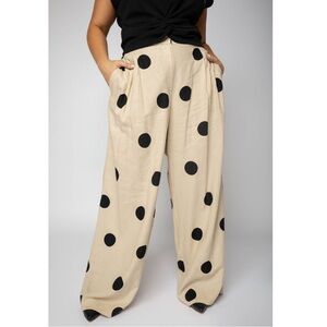 Tanya Taylor Kenia polka dot linen tan black pants